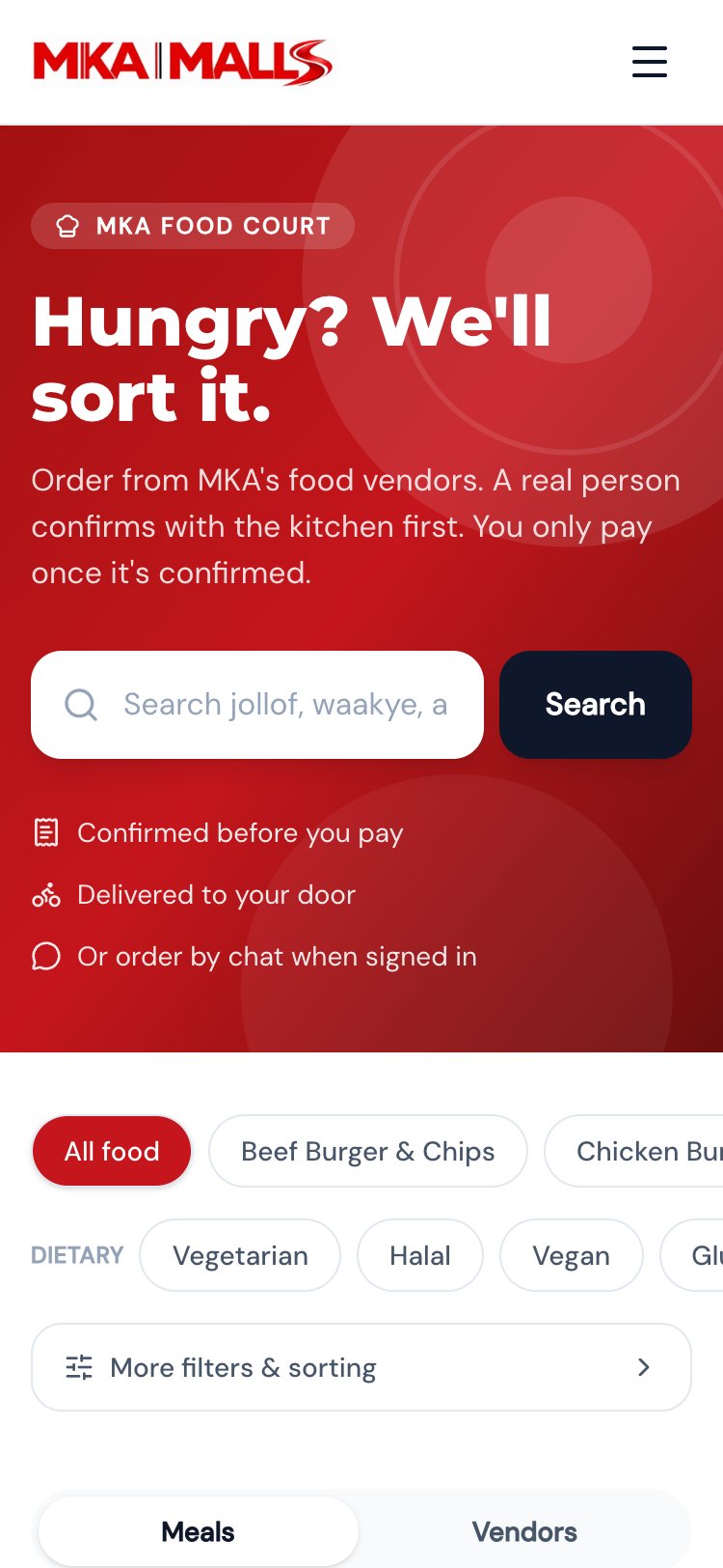 The MKA Malls Food Court on a phone: order meals from local kitchens